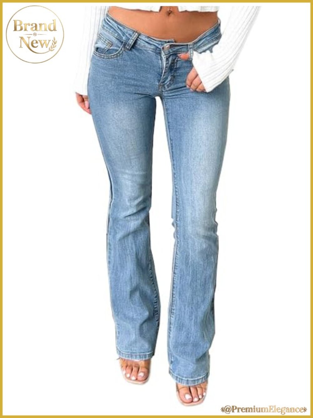 Women's Stretch Low Rise Double Button Skinny Vintage Flare Jeans
